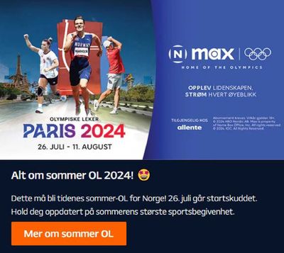 Tilbud fra Sport og Fritid i Kristiansand | Olympiske Leker Paris 2024 de Allente | 26.7.2024 - 11.8.2024
