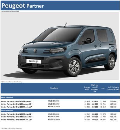 Peugeot-katalog i Drammen | Last ned prisliste for Peugeot Partner | 3.9.2024 - 3.9.2025