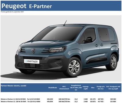 Peugeot-katalog i Drammen | Last ned prisliste for Peugeot E-Partner | 3.9.2024 - 3.9.2025