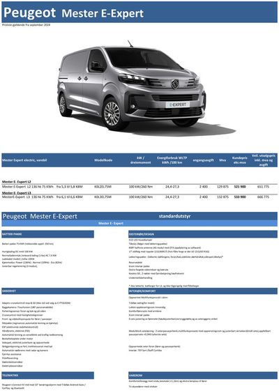 Peugeot-katalog i Drammen | Last ned prisliste for Peugeot e-Expert | 3.9.2024 - 3.9.2025