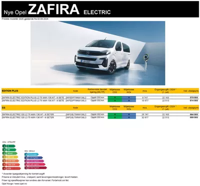 Tilbud fra Bil og motor i Drammen | Prisliste Opel Zafira Electric de Opel | 3.9.2024 - 3.9.2025