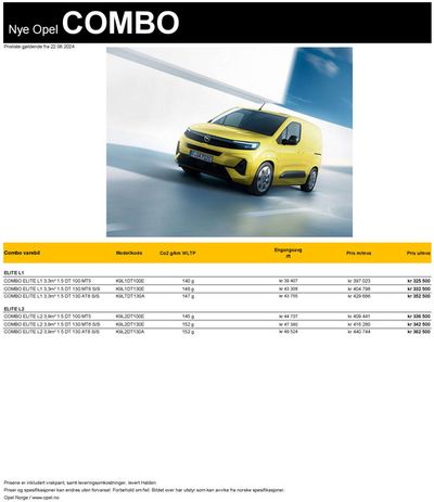 Opel-katalog i Mo i Rana | Prisliste Opel Combo varebil | 3.9.2024 - 3.9.2025