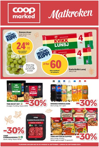 Tilbud fra Supermarkeder i Naustbukta | Topptilbud og rabatter de Coop Marked | 16.9.2024 - 29.9.2024