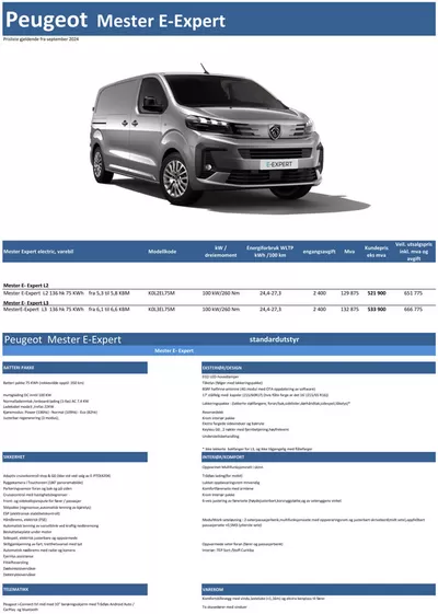 Peugeot-katalog | Last ned prisliste for Peugeot e-Expert | 27.9.2024 - 27.9.2025