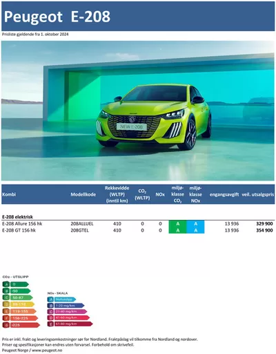 Tilbud fra Bil og motor i Tønsberg | Last ned prisliste for nye Peugeot E-208 de Peugeot | 16.10.2024 - 16.10.2025