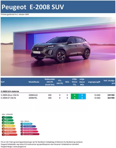 Tilbud fra Bil og motor i Tønsberg | Last ned prisliste for Peugeot e-2008 SUV de Peugeot | 16.10.2024 - 16.10.2025