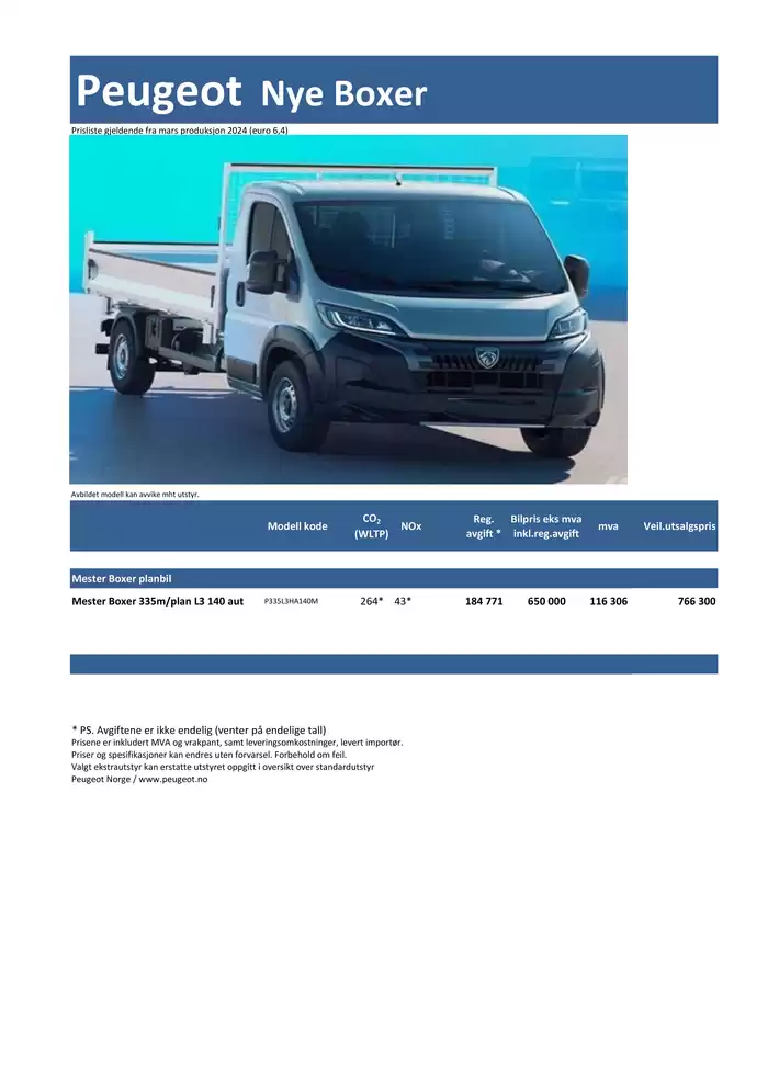 Peugeot-katalog | Last ned prisliste for Peugeot Boxer | 16.10.2024 - 16.10.2025