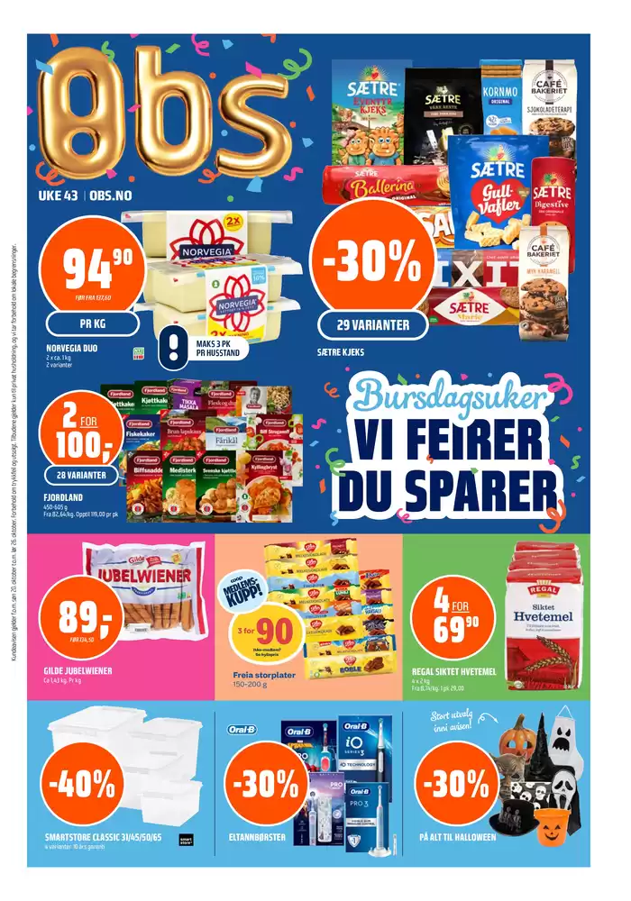 Obs-katalog i Oslo | Obs - Bursdagsuker vi feirer du sparer - UKE 43 | 22.10.2024 - 26.10.2024