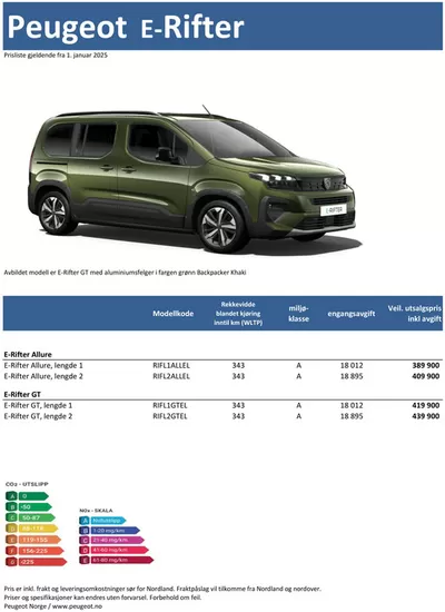 Tilbud fra Bil og motor i Lillehammer | Last ned prisliste for nye Peugeot E-Rifter de Peugeot | 3.1.2025 - 3.1.2026