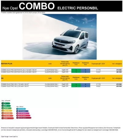 Opel-katalog i Sandvika | Prisliste Opel Combo Electric | 25.3.2025 - 25.3.2026