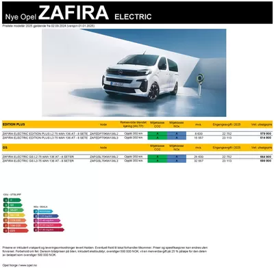 Opel-katalog i Sandvika | Prisliste Opel Zafira Electric | 25.3.2025 - 25.3.2026