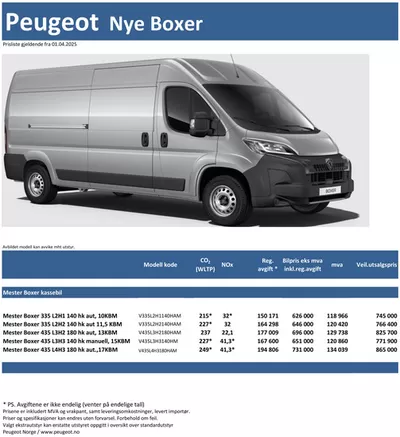 Tilbud fra Bil og motor i Sandefjord | Last ned prisliste for Peugeot Boxer de Peugeot | 25.3.2025 - 25.3.2026