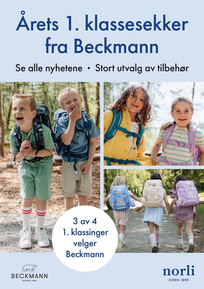 Norli-katalog i Bergen | Årets 1. klassesekker fra Beckmann | 15.4.2024 - 30.4.2024