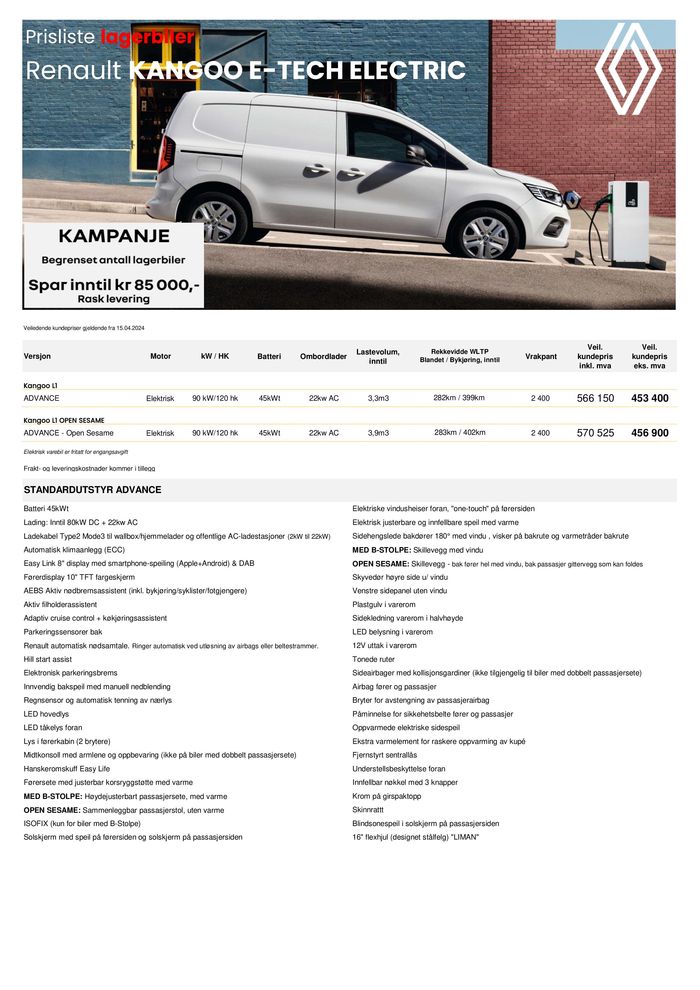 Renault-katalog i Sandefjord | Kangoo E-Tech electric lagerbiler | 17.4.2024 - 1.5.2024