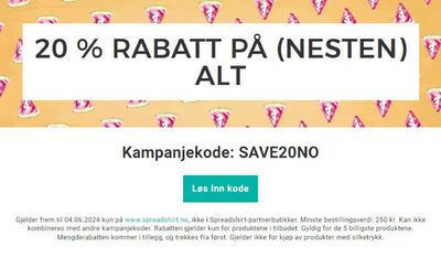 Tilbud fra Klær, sko og tilbehør i Nøtterøy | 20% Rabatt de Spreadshirt | 30.5.2024 - 10.6.2024