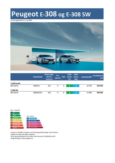 Peugeot-katalog | Last ned prisliste for nye Peugeot E-308 | 3.7.2024 - 3.7.2025