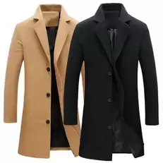 Tilbud: Single Breasted Lapel Long Coat Jacket Fashion Autumn Winter Casual Overcoat Plus Size Trench Men's Woolen Coats Solid Color kr 227,58 på AliExpress