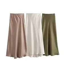 Tilbud: TRAF Satin Midi Skirt Woman High Waist Long Skirts For Women New Fashion 2023 Autumn Casual Elegant Party Women's Skirts kr 109,71 på AliExpress