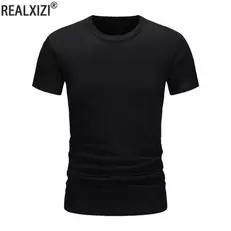 Tilbud: Summer Men's Cotton T-shirt Fashion Slim Black Short Sleeved Comfortable Casual Round Neck T-shirts Top Men's Clothing kr 22,28 på AliExpress