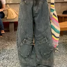 Tilbud: American Plus Size Retro Washed Big Pocket Jeans Women Y2K High Street Straight Loose Slim Wide Leg Pants Harajuku Casual Jeans kr 221,6 på AliExpress