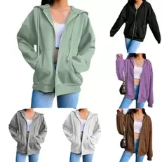 Tilbud: Autumn Fleece Hoodie Solid Color Hooded Korean Fashion Sweatshirts Long Sleeve Top Drawstring Pockets Loose Zipper Black Hoodies kr 33,39 på AliExpress