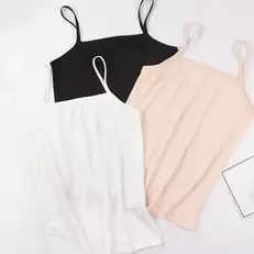 Tilbud: Women Sleeveless Solid Color Sling Camisoles Sexy Strap Strappy Cotton Thin Camisole Seamless Vest Multipurpose Lingerie T-shirt kr 10,93 på AliExpress