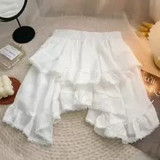 Tilbud: Elastic Waist White Black Irregular Mini Kawaii Skirt Japanese Style School Y2k Aesthetic Ruffles Short Skirt Women Streetwear kr 158,62 på AliExpress