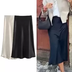Tilbud: TRAFZA Women Elegant Solid Satin Long Skirt Chic Y2K High Waist Slim Skirts Female Fashion Silk Texture Ladies Tight Midi Skirt kr 95,29 på AliExpress