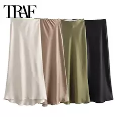 Tilbud: TRAF Woman 2024 Satin Skirt Women High Waist Long Skirts For Women Summer Black Midi Skirt Office Elegant Women's Skirts kr 17,8 på AliExpress