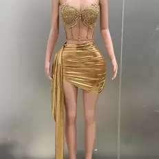 Tilbud: Gold Color Women Sexy 2 Pieces Strapless Bodycon Mini Dress Bar Singer Nightclub Party Celebrate Birthday Dress Wholesale kr 330,9 på AliExpress