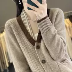 Tilbud: Winter New Women's Classic Australian Pure Wool Cardigan Thickening Knitted Sweater Long Sleeve Casual Quality Loose Basic top kr 240,46 på AliExpress