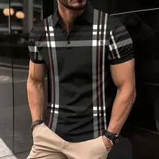 Tilbud: 2024 Men's Summer Best-Selling Polo Shirt Lapel Striped Top Skin-Friendly Breathable Men's Clothing Golf Polo Shirt kr 168,5 på AliExpress