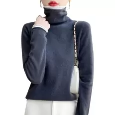 Tilbud: Autumn and winter women's high neck 100% wool pullover kr 262,43 på AliExpress