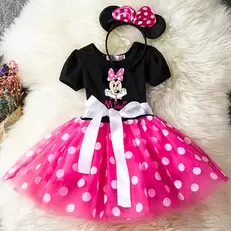 Tilbud: Mickey Minnie Mouse Cartoon Kids Short Sleeve Polka Dot Princess Dress Party Baby Girls Clothes Cosplay Costumes 1-6Y kr 107,53 på AliExpress