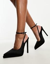 Tilbud: Simmi London Landen platform heeled court shoe in black satin kr 22,5 på Asos