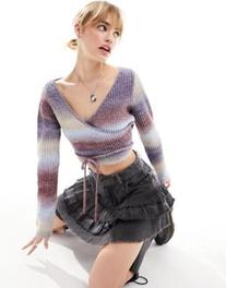 Tilbud: Reclaimed Vintage knit wrapped cropped jumper in multi kr 29,99 på Asos