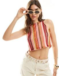 Tilbud: Something New X Larissa Marielle Wehr square neck crochet cami top in multi kr 37,99 på Asos