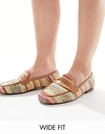 Tilbud: ASOS DESIGN Wide Fit Maddox raffia slim loafer in multi kr 32,99 på Asos