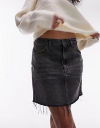 Tilbud: Topshop denim high waist mini skirt in washed black kr 15 på Asos