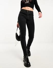 Tilbud: COLLUSION x001 mid rise drainpipe skinny jeans in washed black with raw hem kr 15 på Asos