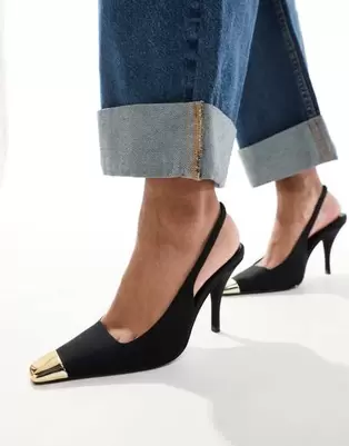 Tilbud: ASOS DESIGN Proud toe cap slingback heels in black kr 24,5 på Asos