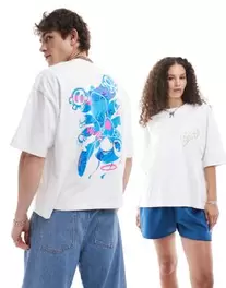 Tilbud: ASOS DESIGN Disney unisex oversized boxy t-shirt with Stitch prints in white kr 6 på Asos