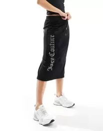 Tilbud: Juicy Couture velour logo midi skirt In black kr 75 på Asos