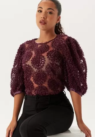 Tilbud: 3D Flower Puff Sleeve Blouse kr 499 på Bubbleroom