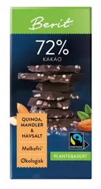 Tilbud: Sjokolade 72% Kakao Quinoa, Mandler og Havsalt kr 52 på Sunkost