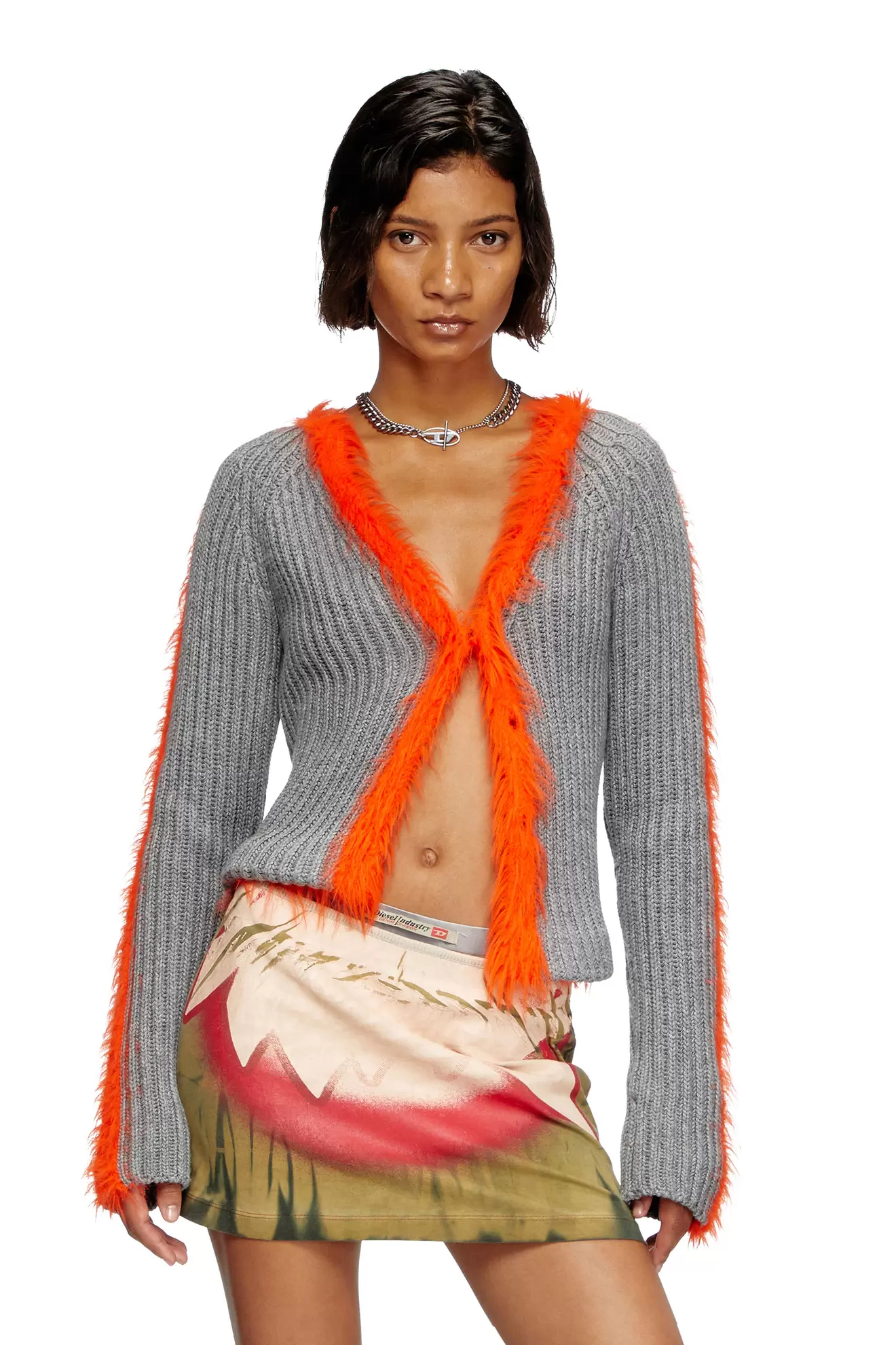 Tilbud: Ribbed cardigan with fuzzy trims kr 5800 på Diesel