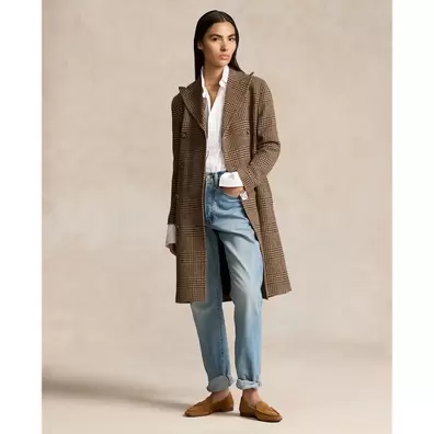 Tilbud: Plaid Wool Twill Trench Coat kr 10599 på Ralph Lauren