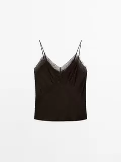 Tilbud: Camisole-topp med blondestropper kr 659 på Massimo Dutti