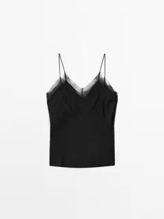 Tilbud: Camisole-topp med blondestropper kr 659 på Massimo Dutti